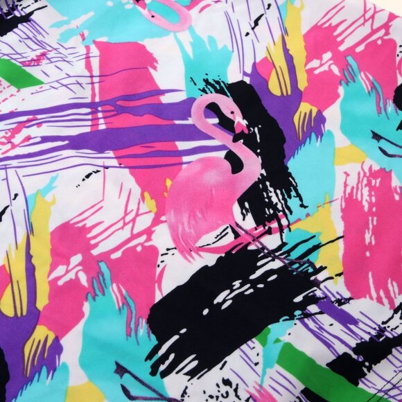 Flamingo Swim Top & Shorts 2pc Neon 90s Bathing Suit Stretch Pink Blue Black - Picture 12 of 15